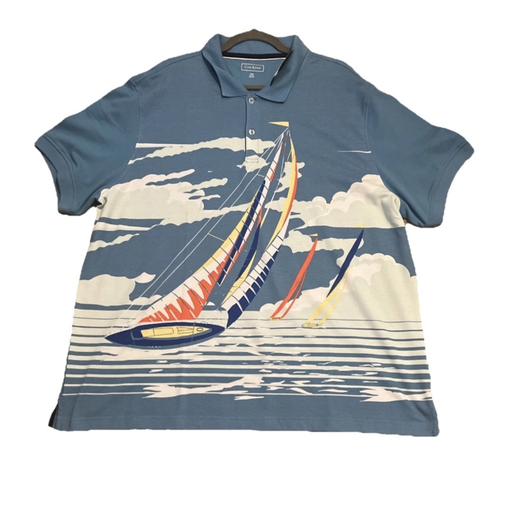 MACYS Club Room XXL Regatta sailboat cotton blend polo NWT Beachy SailBoats NEW